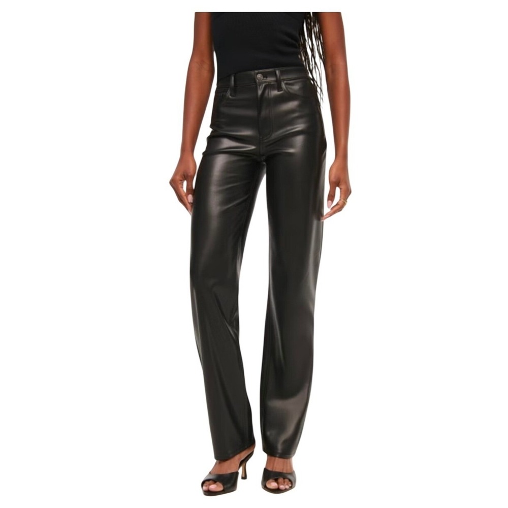 Abercrombie Women 10L Black Vegan Leather The 90s Straight Ultra High Rise Pants
